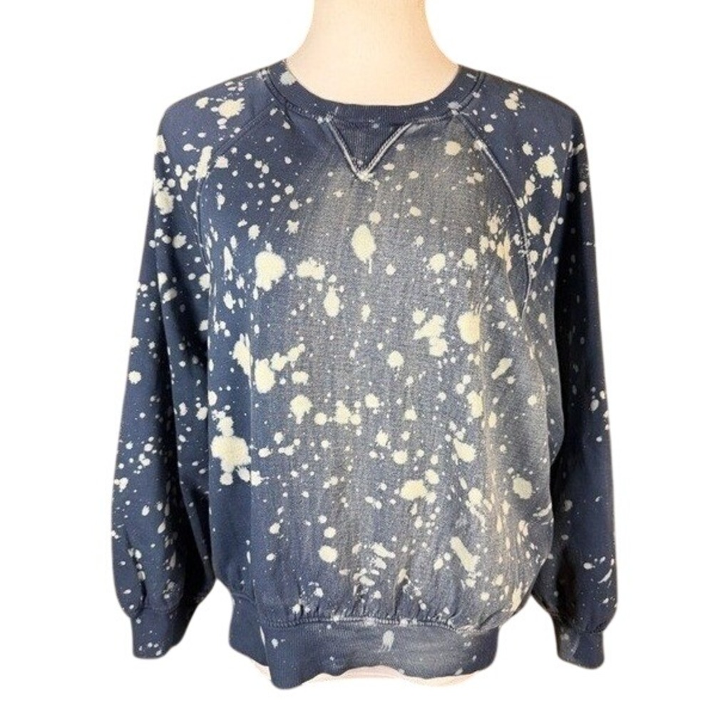 BDG Sweatshirt Women S Blue Bleach Splatter Raglan Long Sleeve Pullover